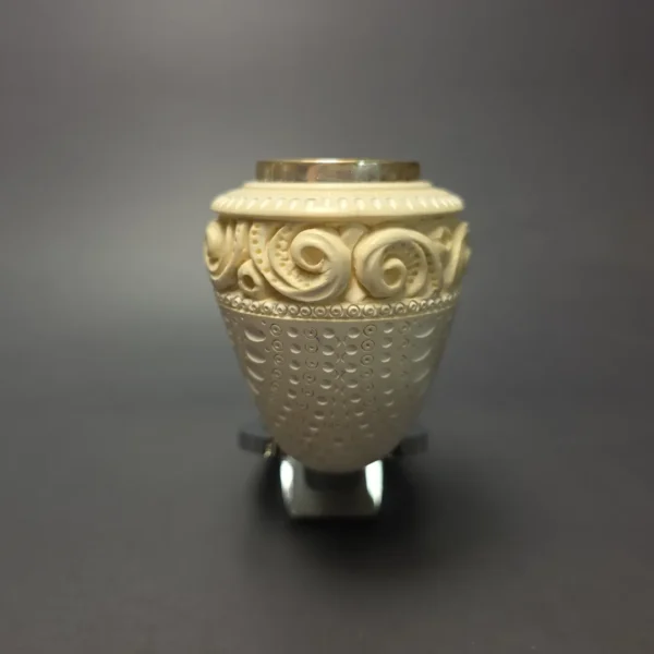 MBSD Meerschaum Double Silver Magnum Lattice Rhodesian Reverse Calabash Block Meerschaum Pipe, New - Image 3