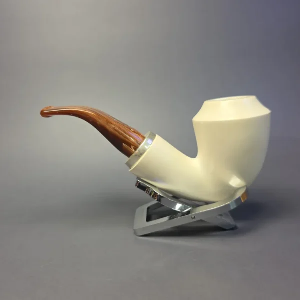 MBSD Meerschaum Silver Smooth Stack Rhodesian Reverse Calabash Block Meerschaum Pipe, New - Image 5
