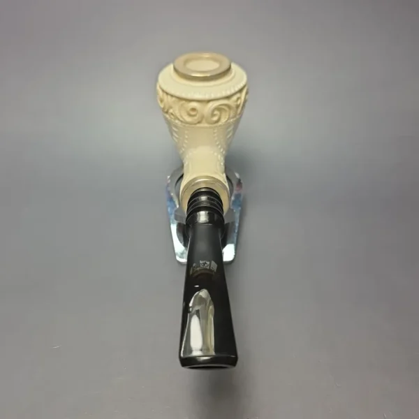 MBSD Meerschaum Double Silver Magnum Lattice Rhodesian Reverse Calabash Block Meerschaum Pipe, New - Image 6