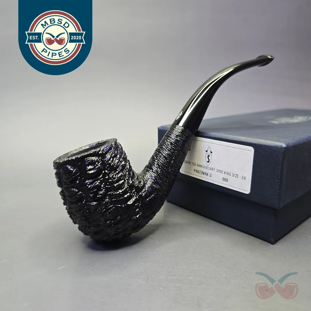 Savinelli 150th Anniversary Capri Root Briar 606 KS Rusticated Bent Billiard Briar Pipe, New