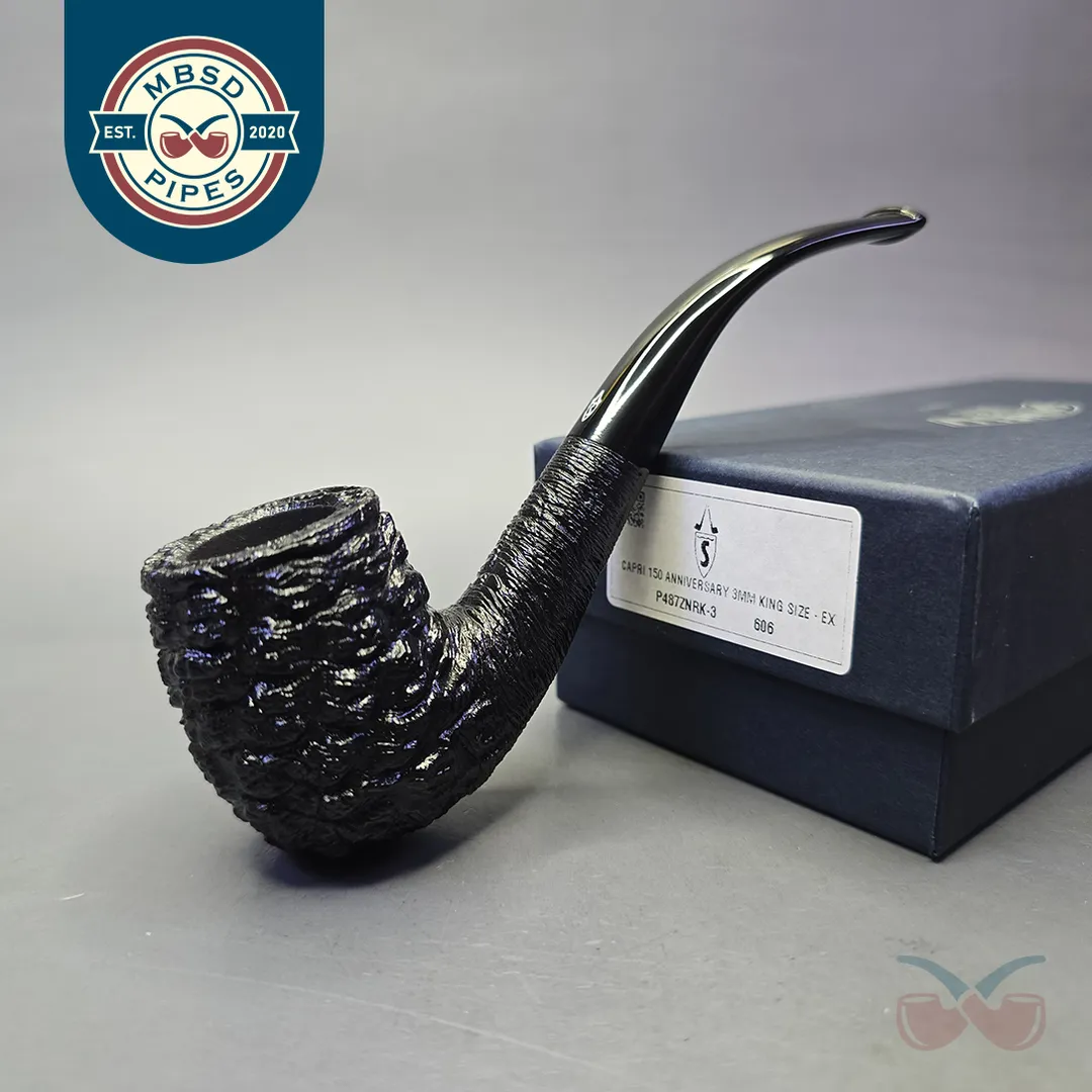 Savinelli 150th Anniversary Capri Root Briar 606 KS Rusticated Bent Billiard Briar Pipe, New