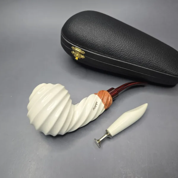MBSD Meerschaum Premier by Bay Pipes Spiral Brandy w/ Case & Tamper Block Meerschaum Pipe, New - Image 4