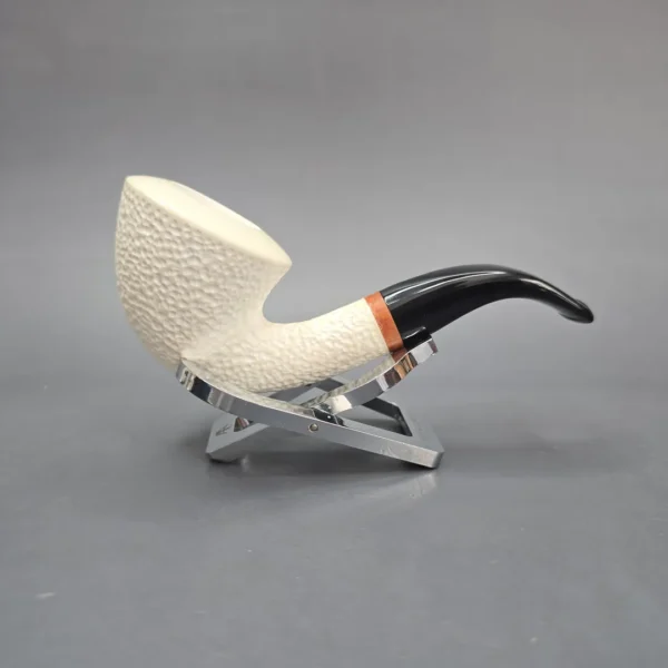 MBSD Meerschaum Deluxe Partially Rusticated Calabash Calabash Block Meerschaum Pipe, Briar-Mortise, New - Image 3