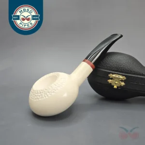 MBSD Meerschaum Deluxe Partially Rusticated Author Block Meerschaum Pipe, Briar-Mortise, New