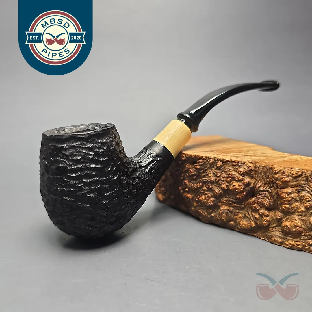 MBSD Briars by Piero Vitale Black Rusticated Brandy w/ Boxwood, Briar Pipe, New