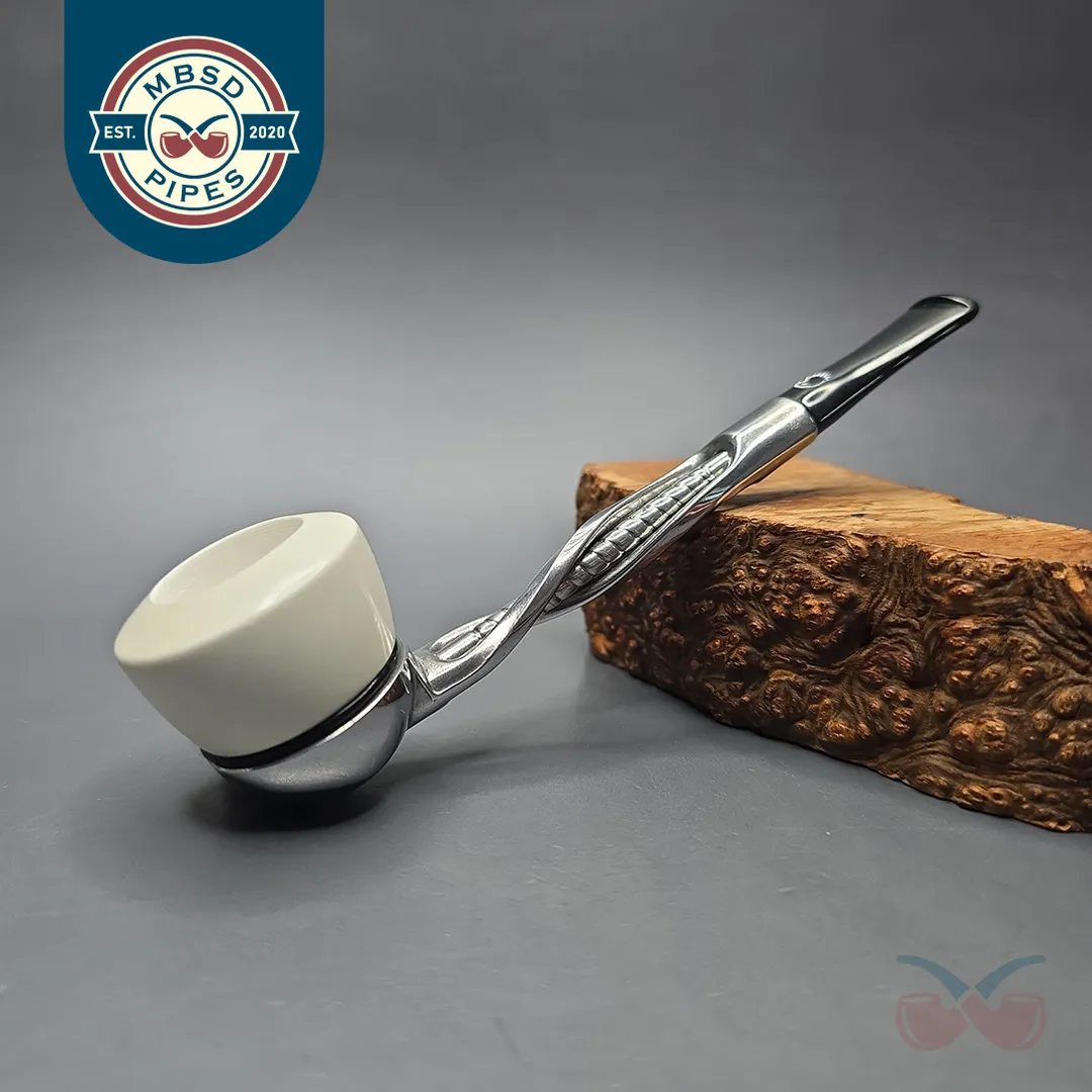 Falcon Classic Chrome w/ MBSD Meerschaum Pot Block Meerschaum Bowl Pipe, New