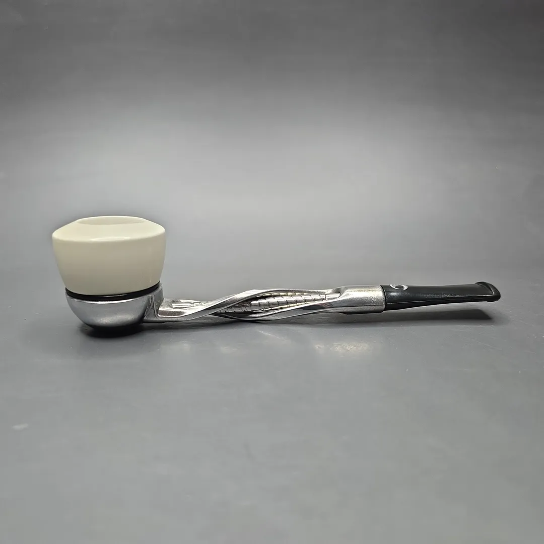 Falcon Classic Chrome w/ MBSD Meerschaum Pot Block Meerschaum Bowl Pipe, New - Image 2