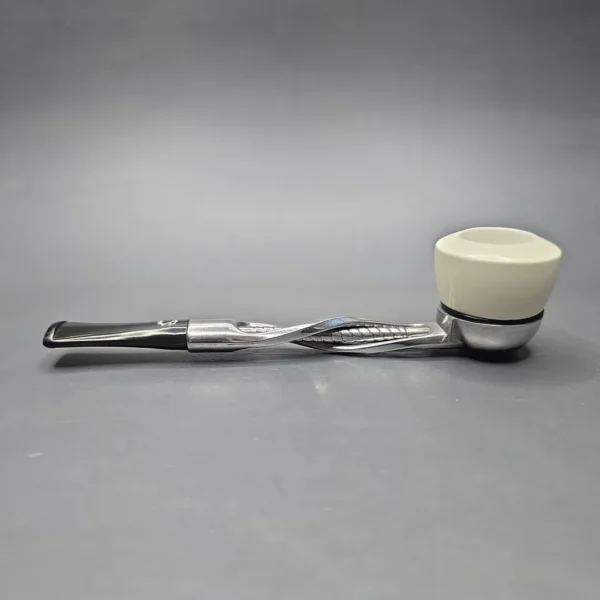 Falcon Classic Chrome w/ MBSD Meerschaum Pot Block Meerschaum Bowl Pipe, New - Image 4
