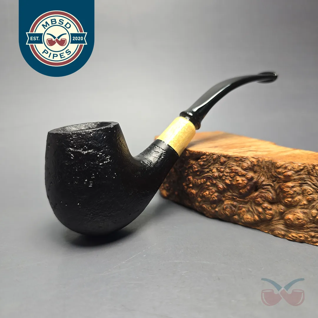 MBSD Briars by Piero Vitale Black Sandblasted Brandy w/ Boxwood, Briar Pipe, New
