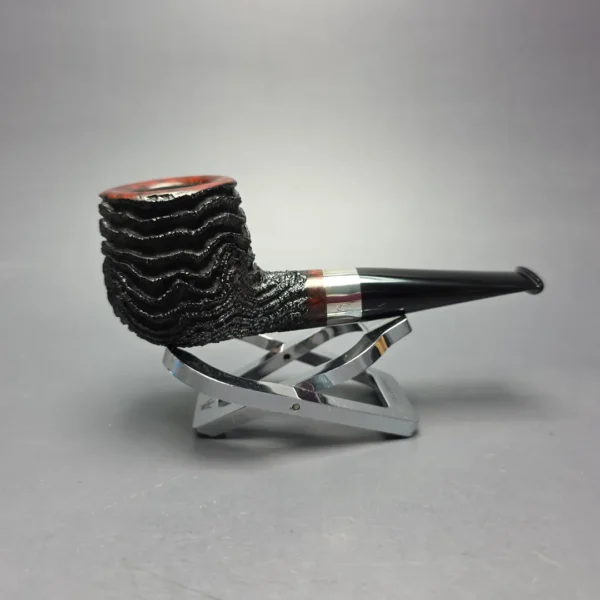 Walt Cannoy Cardinal House Morton Partially Rusticated Billiard w/ Silver Handmade Briar Pipe, New - Image 3