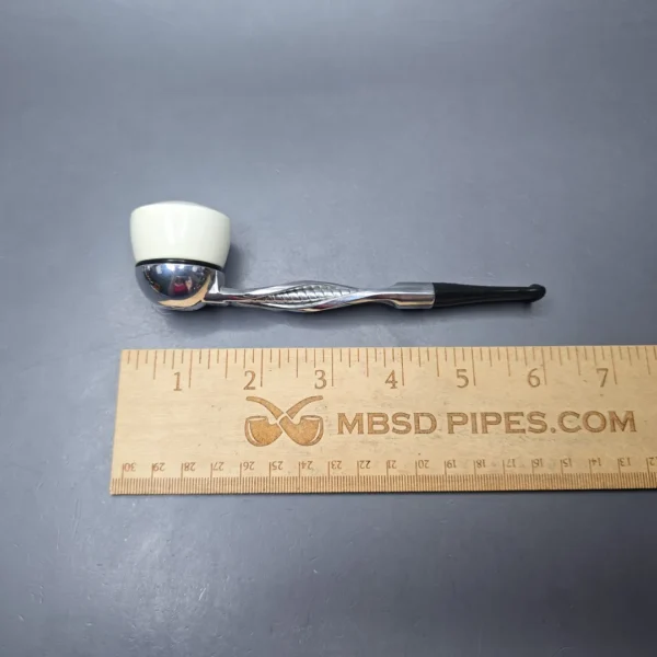 Falcon Classic Chrome w/ MBSD Meerschaum Pot Block Meerschaum Bowl Pipe, New - Image 11