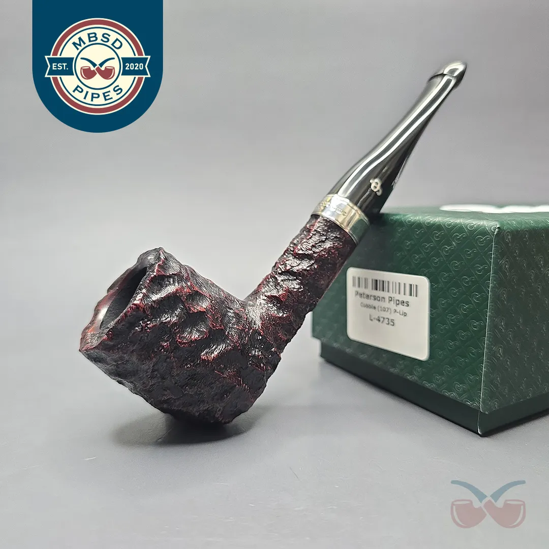 Peterson Cobble 107 Rusticated & Sandblasted Billiard w/ Silver Briar Pipe, New