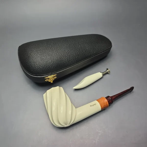 MBSD Meerschaum Premier by Bay Pipes Spiral Lovat w/ Case & Tamper Block Meerschaum Pipe, New - Image 3