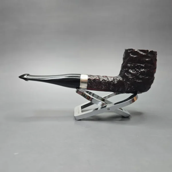Peterson Cobble 107 Rusticated & Sandblasted Billiard w/ Silver Briar Pipe, New - Image 4
