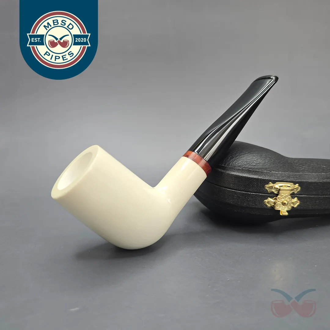 MBSD Meerschaum Deluxe Smooth Stack Billiard Block Meerschaum Pipe, Briar-Mortise, New