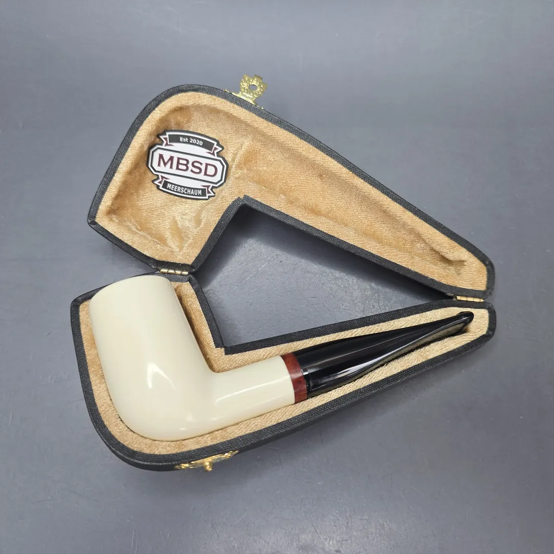 MBSD Meerschaum Deluxe Smooth Stack Billiard Block Meerschaum Pipe, Briar-Mortise, New - Image 2