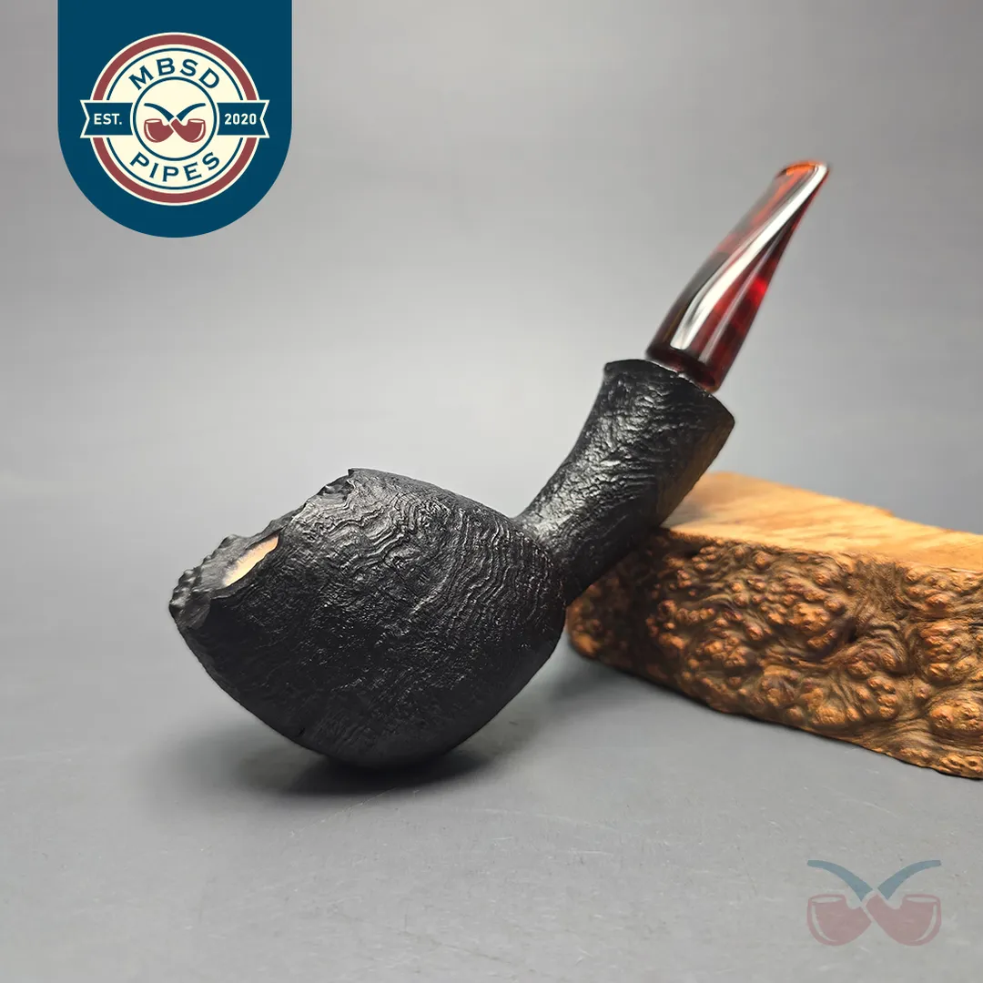 Peter Toth Black Sandblasted Panel Blowfish Handmade Briar Pipe, New