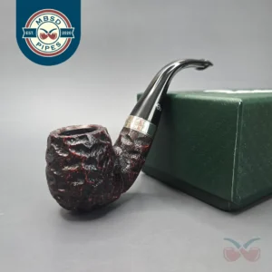 Peterson Cobble 221 Rusticated & Sandblasted Bent Billiard w/ Silver Briar Pipe, New