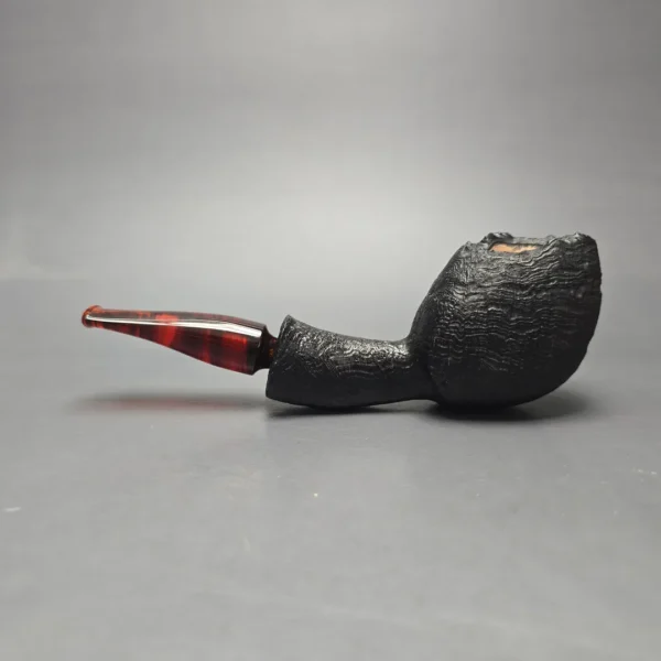 Peter Toth Black Sandblasted Panel Blowfish Handmade Briar Pipe, New - Image 4