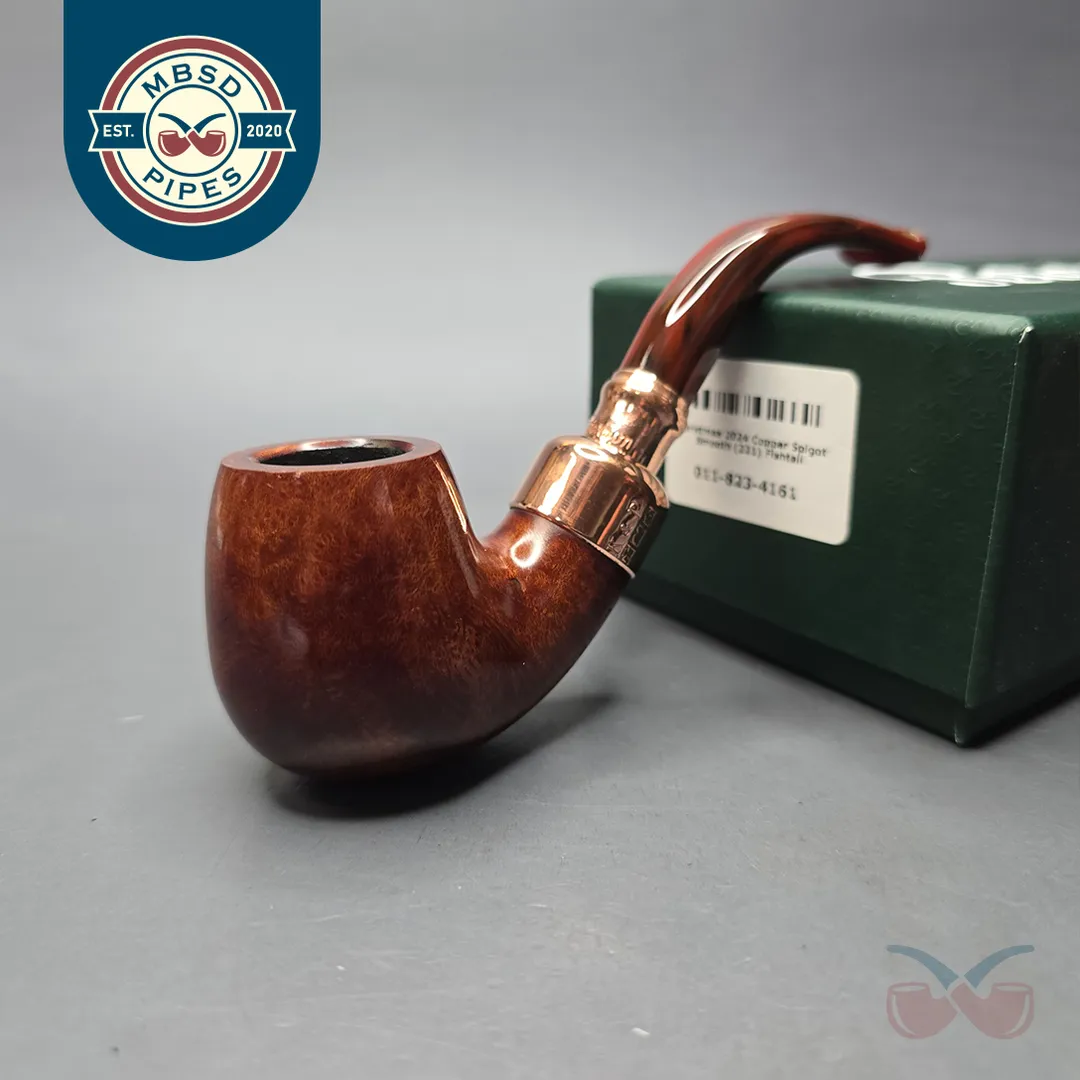 Peterson 2024 Christmas Pipe 221 Smooth Bent Billiard w/ Copper Estate Briar Pipe, Unsmoked