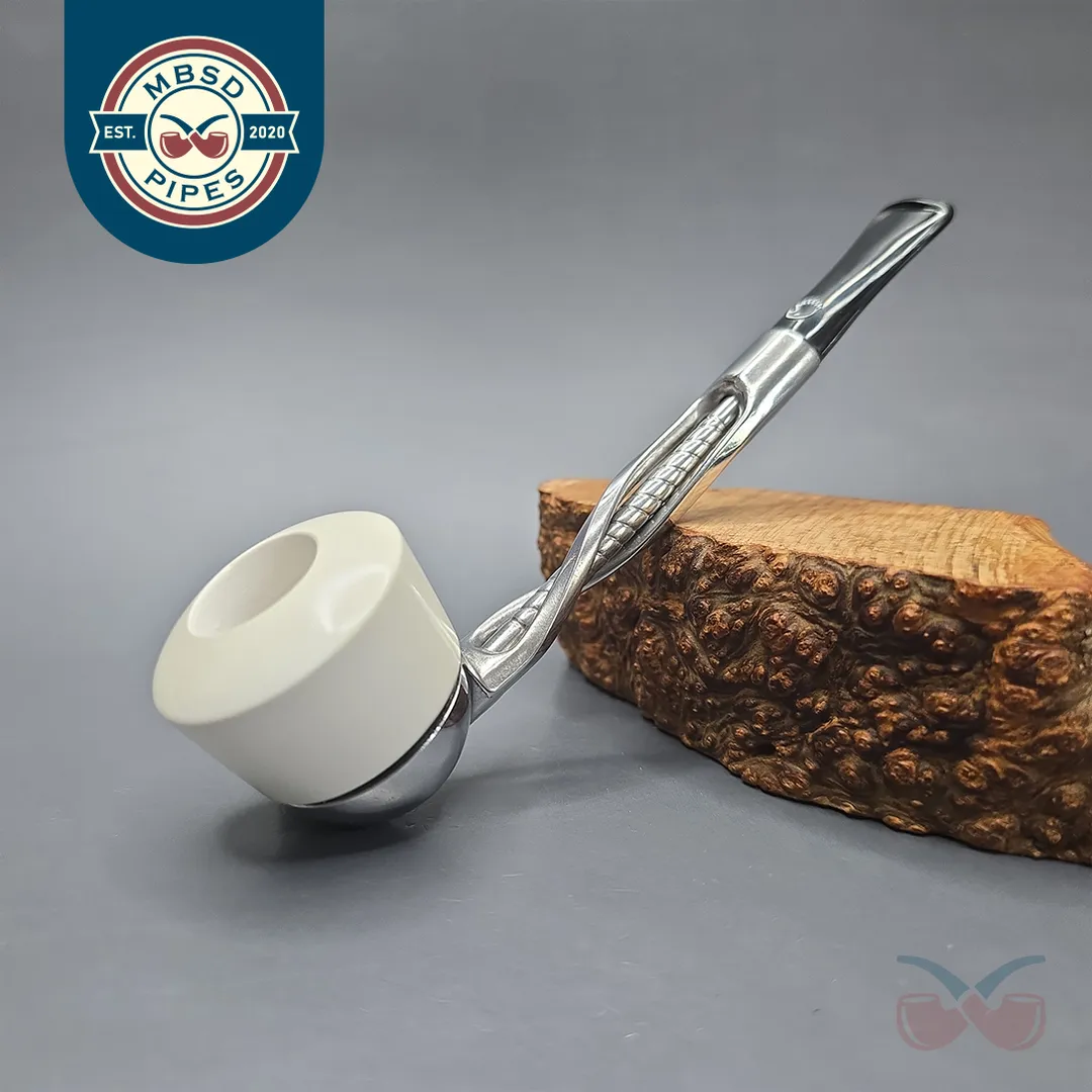 Falcon Shillelagh Chrome w/ MBSD Meerschaum Dublin Block Meerschaum Bowl Pipe, New