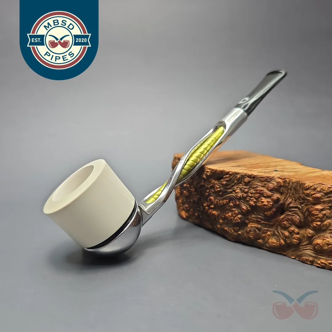 Falcon Shillelagh Green w/ MBSD Meerschaum Pot Block Meerschaum Bowl Pipe, New