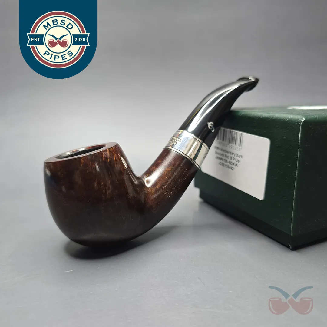 Peterson 160th Anniversary Pat. B Dark Smooth Bent Billiard Briar Pipe, New