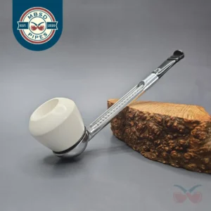 Falcon Chrome Dental w/ MBSD Meerschaum Rhodesian Block Meerschaum Bowl Pipe, New