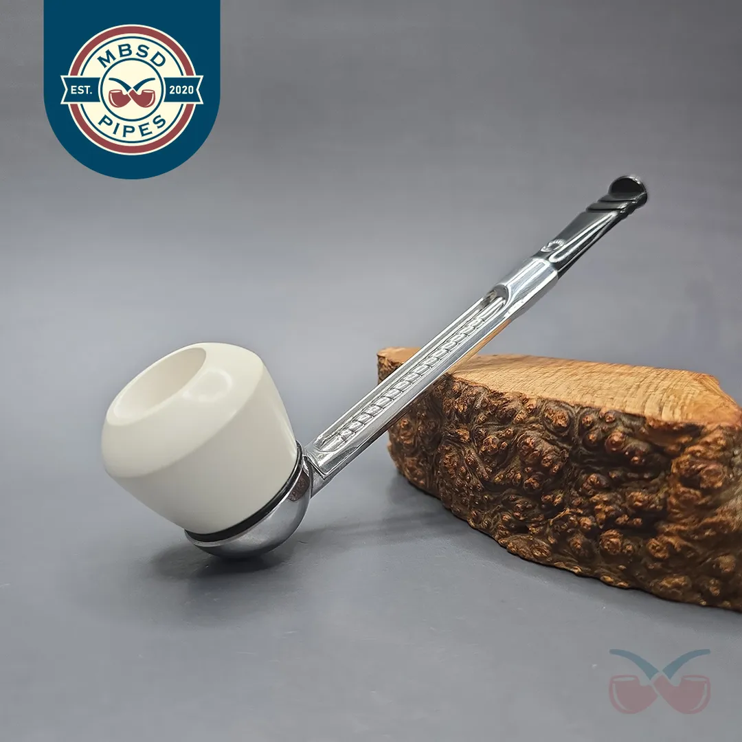 Falcon Chrome Dental w/ MBSD Meerschaum Rhodesian Block Meerschaum Bowl Pipe, New