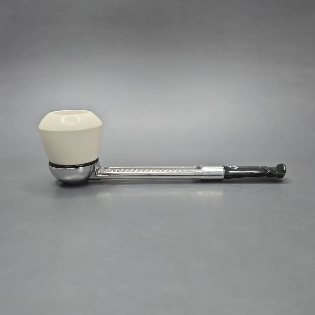 Falcon Chrome Dental w/ MBSD Meerschaum Rhodesian Block Meerschaum Bowl Pipe, New - Image 2