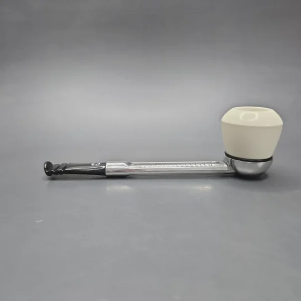 Falcon Chrome Dental w/ MBSD Meerschaum Rhodesian Block Meerschaum Bowl Pipe, New - Image 4