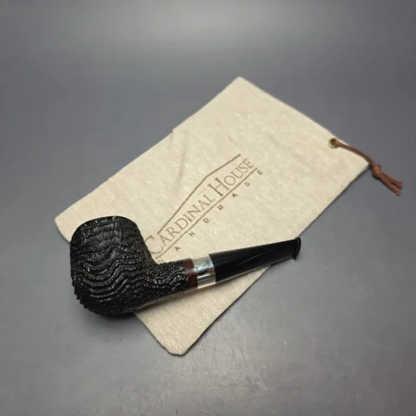 Walt Cannoy Cardinal House Morton Partially Rusticated Billiard w/ Silver Handmade Briar Pipe, New - Image 14