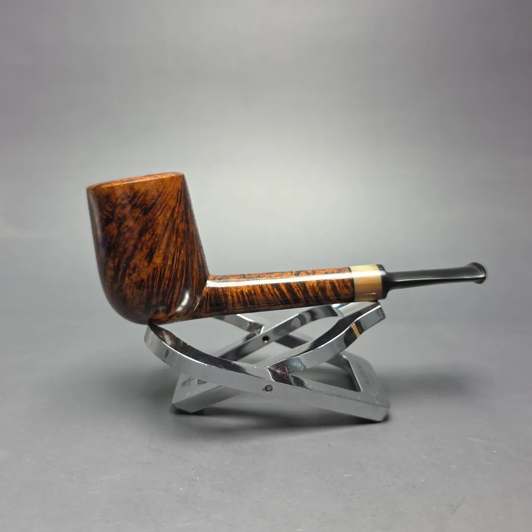 Brentegani Smooth Contrast Nosewarmer Lovat w/ Horn Handmade Briar Pipe, New - Image 2