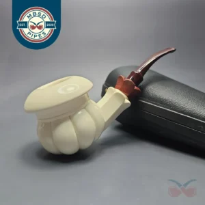 MBSD Meerschaum Premier XL by Bay Pipes Floral Calabash w/ Case & Tamper Block Meerschaum Pipe, New