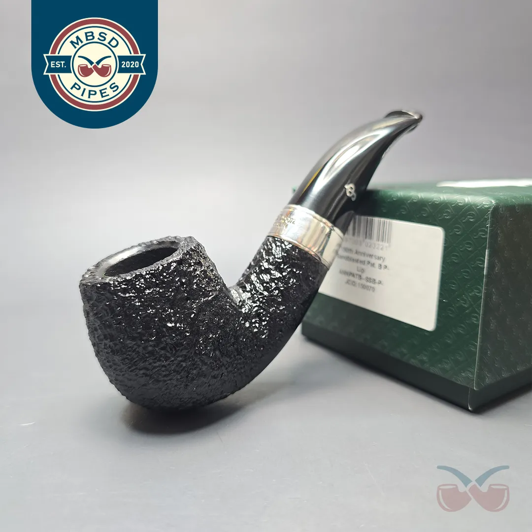 Peterson 160th Anniversary Pat. B Sandblasted Bent Billiard Briar Pipe, New