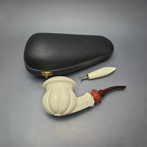 MBSD Meerschaum Premier XL by Bay Pipes Floral Calabash w/ Case & Tamper Block Meerschaum Pipe, New - Image 3