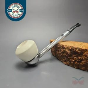 Falcon Chrome Dental w/ MBSD Meerschaum Rhodesian Block Meerschaum Bowl Pipe, New