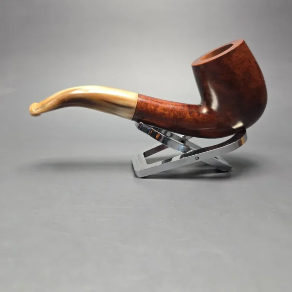 Genod Smooth Bent Billiard w/ Horn Estate Briar Pipe, Unsmoked - Image 3