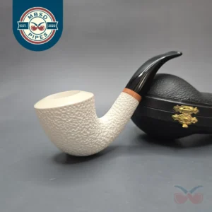 MBSD Meerschaum Deluxe Partially Rusticated Calabash Calabash Block Meerschaum Pipe, Briar-Mortise, New