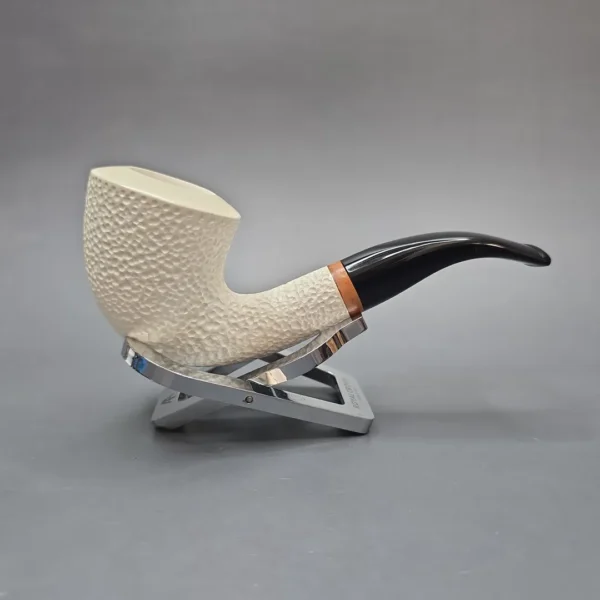 MBSD Meerschaum Deluxe Partially Rusticated Calabash Calabash Block Meerschaum Pipe, Briar-Mortise, New - Image 3