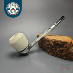 Falcon Chrome Dental w/ MBSD Meerschaum Rhodesian Block Meerschaum Bowl Pipe, New