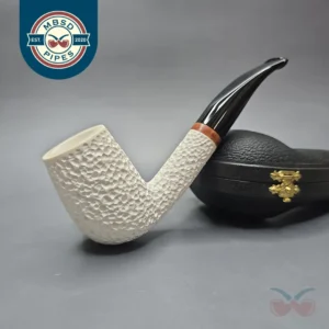 MBSD Meerschaum Deluxe Rusticated Bent Billiard Block Meerschaum Pipe, Briar-Mortise, New