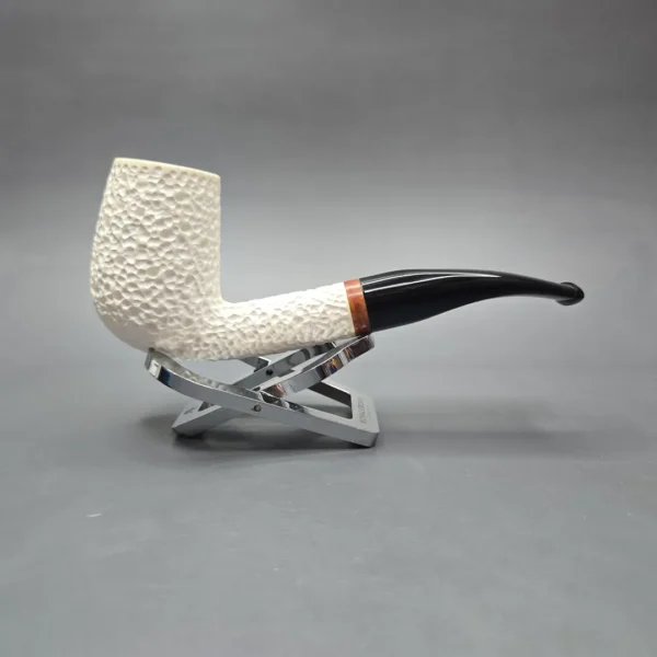 MBSD Meerschaum Deluxe Rusticated Bent Billiard Block Meerschaum Pipe, Briar-Mortise, New - Image 3