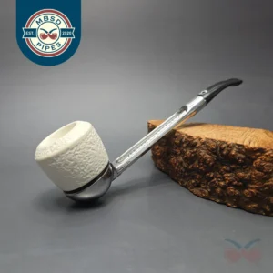Falcon Chrome Curved w/ MBSD Meerschaum Dublin Block Meerschaum Bowl Pipe, New