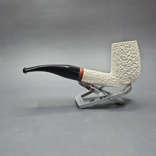 MBSD Meerschaum Deluxe Rusticated Bent Billiard Block Meerschaum Pipe, Briar-Mortise, New - Image 5