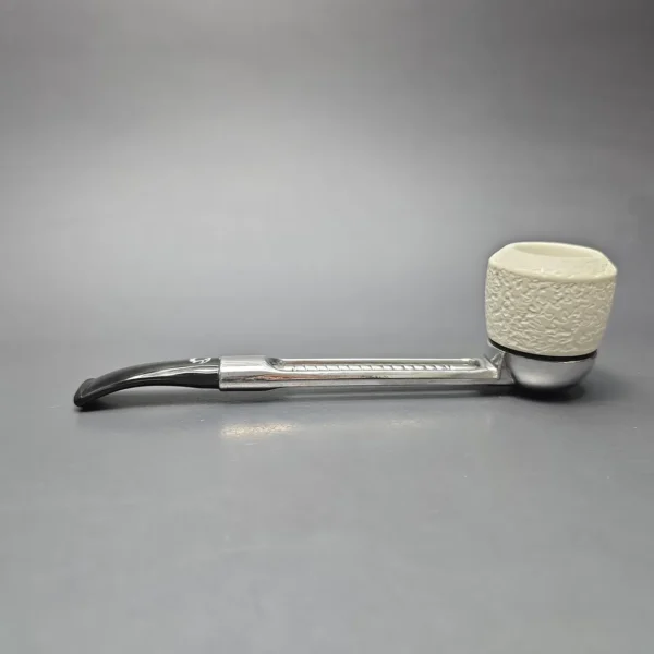 Falcon Chrome Curved w/ MBSD Meerschaum Dublin Block Meerschaum Bowl Pipe, New - Image 4