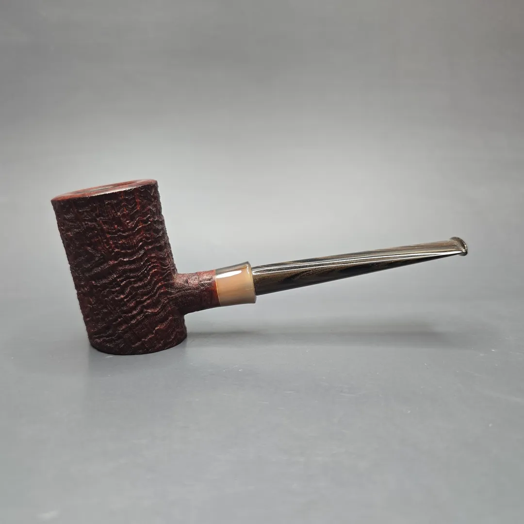 Pipe Tristan Partially Sandblasted Poker w/ Horn Handmade Briar Pipe, New - Image 2