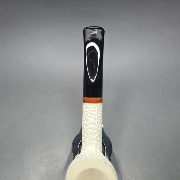 MBSD Meerschaum Deluxe Rusticated Bent Billiard Block Meerschaum Pipe, Briar-Mortise, New - Image 9