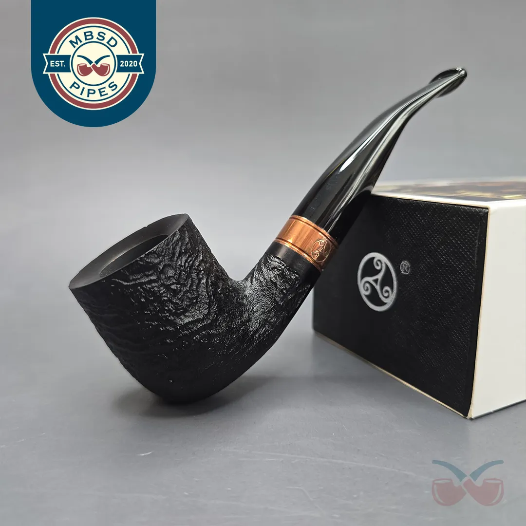 Rattray's Distillery Black 106 Sandblasted Bent Billiard Estate Briar Pipe, Unsmoked, 9mm