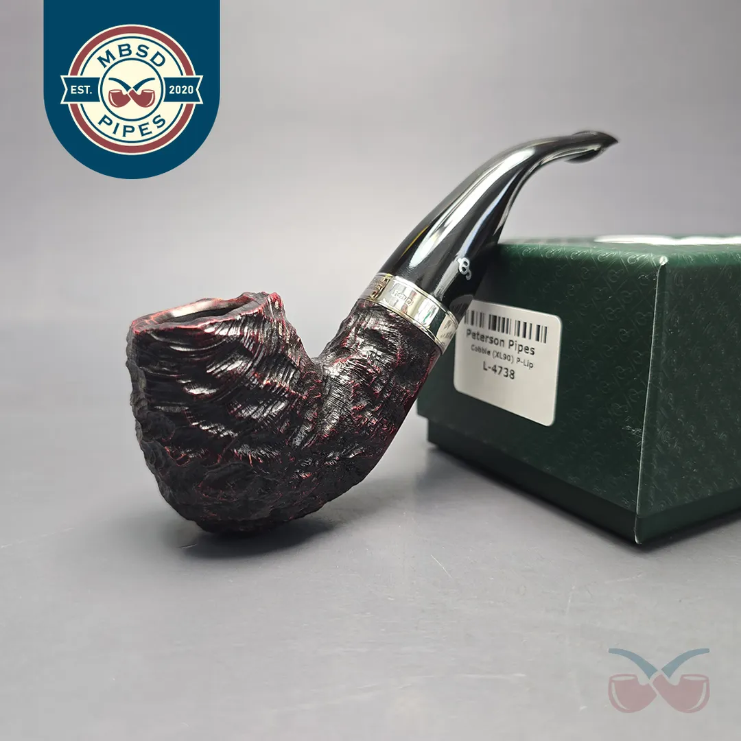 Peterson Cobble XL90 Rusticated & Sandblasted Bent Billiard w/ Silver Briar Pipe, New